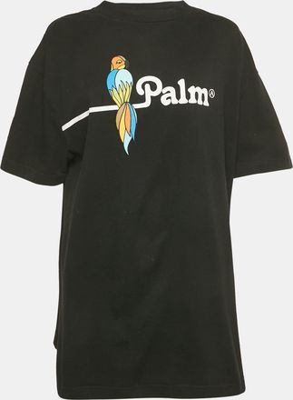Palm Angels Black Parrot Print Jersey Crewneck T-Shirt