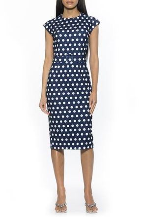 Alexia Admor Cap Sleeve Belted Sheath Dress in Navy Polka Dot at Nordstrom Rack, Size Small