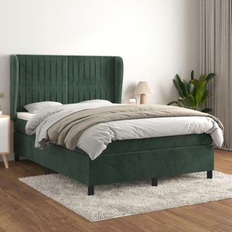 vidaXL Cama Box Spring Con Colch&oacute;n Terciopelo Verde Oscuro 140x200 Cm Vidaxl