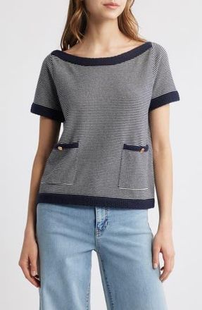 Frame Denim The Stripe Boat Neck Cashmere Sweater in Navy Multi at Nordstrom Rack, Size Large