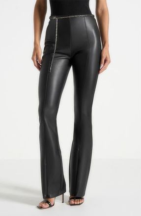 Mani&egrave;re De Voir Ninon Leather Fit And Flare Leggings With Chain in Black at Nordstrom, Size 14