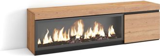 Skraut Home Skraut Home - Mueble Tv, Televisi&oacute;n, Muebles De Sal&oacute;n, Almacenaje, 160, Para Tv Hasta 65, Chimenea El&eacute;ctrica Xxl, Estilo Moderno, Roble