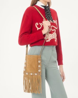 Valentino Garavani Borsa A Spalla Piccola Valentino Garavani Nellcôte In Suede Con Frange Donna HAVANA BEIGE UNI