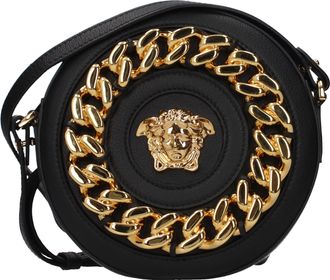 Versace Damens Umh&auml;ngetasche aus schwarzem Leder