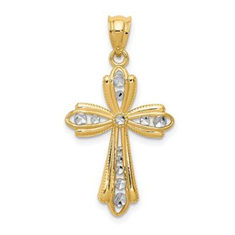 Diamond2Deal 14k Yellow Gold Rhodium Diamond Cut Cross Charm