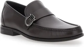 Ferragamo Mens Leather Loafers With Gancini Detail Brown Calf