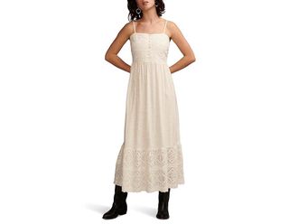 Lucky Brand Cutwork Maxi Dress Womens Dress Whisper White : XL (US 12-14), Cotton