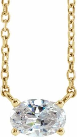 Pompeii3 1/2Ct Oval Sideways Solitaire Lab Grown Diamond Necklace in White or Yellow Gold