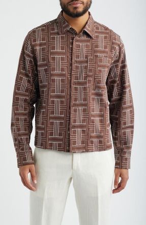 Percival Shashiko Embroidered Button-Up Shirt in Brown at Nordstrom, Size Xx-Large