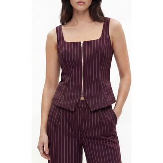 By Design Fernanda Stripe Zip-Up Top in Burgundy/White Pinstripe at Nordstrom Rack, Size X-Small