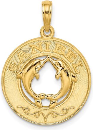 Diamond2Deal 14k Yellow Gold SANIBEL Dolphins Circle Charm