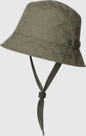 Gucci GG Canvas Bucket Hat With Tie, Size XXL, Green, Canvas