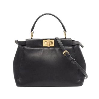 Fendi Pre-owned Mini Peekaboo Leather 2way Bag - Dames - Pre-owned - Zwart - Maat: ONE Size Leer