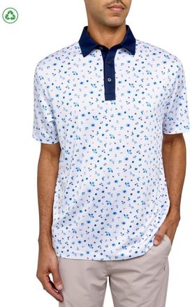 ConStruct Regular Fit Floral Print Recycled Performance Golf Polo in White/blue at Nordstrom, Size Xxx-Large