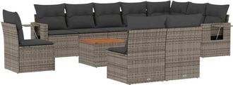 vidaXL Set De Sof&aacute;s De Jard&iacute;n 11 Pzas Y Cojines Rat&aacute;n Sint&eacute;tico Gris Vidaxl