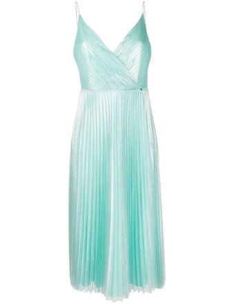 Nissa metallic-sheen pliss&eacute; dress - women - Viscose/Polyester - 36 - Green