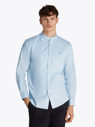 Tommy Hilfiger Langarmhemd TOMMY HILFIGER LINEN BLEND MAO COLLAR SHIRT, Herren, Gr. XXL, N-Gr, blau (breezy blau), Web, Obermaterial: 52% Baumwolle, 48% Leinen, Mans