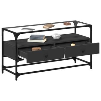 Berkfield Home TV Cabinet with Glass Top Black 98x35x51 cm Engineered Wood | Size: 98 x 35 x 51 cm