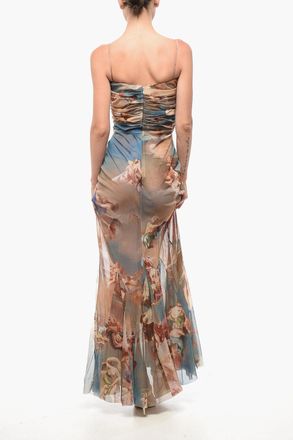 Balmain Maxi Patterned Draped Tulle Dress Balmain