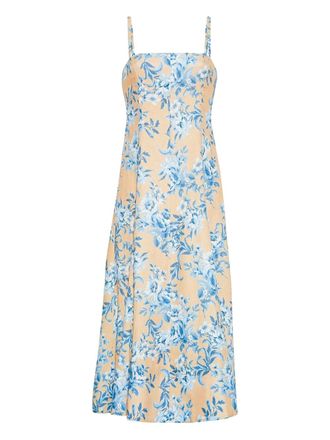 Cara Cara floral-print flared midi day dress - women - Cotton/Linen/Flax - 14 - Yellow