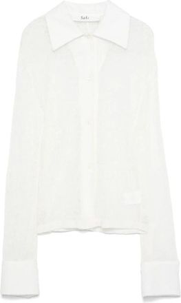 S&eacute;fr Witte Wol Gebreide Shirt - Dames - Overhemden - Wit - M - Wol - Overhemden