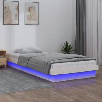 vidaXL Vidaxl - Estructura Cama Individual Led Sin Colch&oacute;n Madera Maciza Blanco