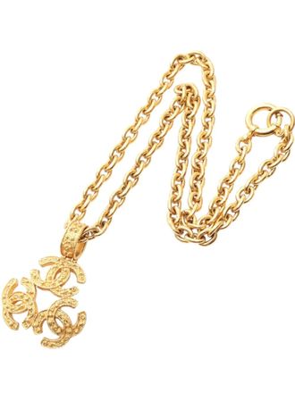 Chanel 1994 Gold Plated Triple CC Pendant Necklace costume necklace - Oro