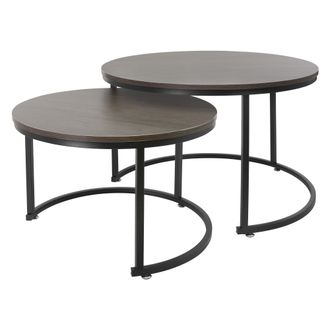 ML Design Ml-design Juego De 2 Mesas Auxiliares Redondas De Centro &Oslash;59x40cm/&oslash;74x48cm Mdf Roble Oscuro Estructura De Metal Negro Mesita Para Sal&oacute;n Dise&ntilde;o Moderno