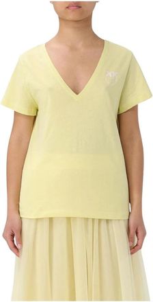 Pinko Pinko, Tops, Dames, Geel, M, Katoen, V-hals Katoenen Tee