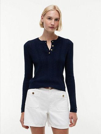 Tommy Hilfiger Pointelle Gold-Tone Button Henley Neck Jumper