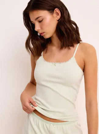 Twik Womens Lace-trim pointelle knit Cami Top