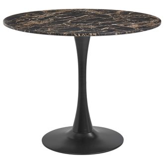 Beliani Mesa De Comedor M&aacute;rmol Tablero Mdf Negro Base Metal 90 Cm Industrial Cocina Negro Y Dorado Boca