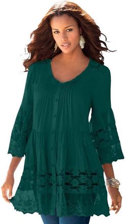 Roaman's Lace Illusion Blouse in Emerald Green at Nordstrom, Size 36