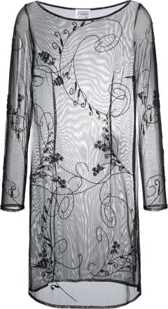 Gianfranco Ferre 1990s floral-embroidered long-sleeved dress - women - Polyamide - 40 - Black