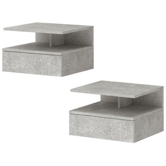 HOMCOM Homcom Set 2 Comodini Sospesi Con Mensola E Cassetto Grigio Cemento