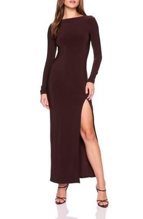 Susana Monaco Long Sleeve Side Slit Maxi Dress in Brown at Nordstrom Rack, Size X-Large