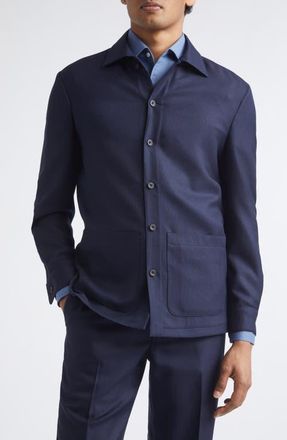 Thom Sweeney Wool Hopsack Overshirt in Navy at Nordstrom, Size 52