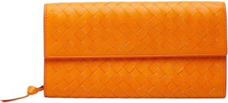 Bottega Veneta Orange Leather Long Wallet (Bi-Fold) (Pre-Owned)