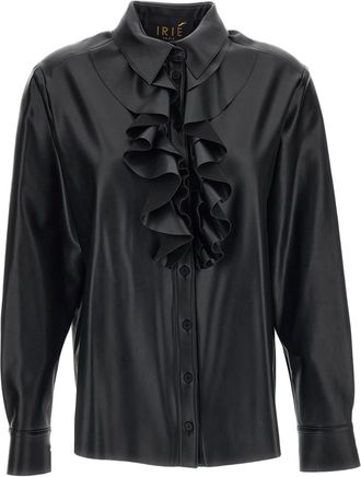 Iri&eacute; Button-Up Shirt with Vertical Ruffle Detail and Leather-Like Texture
