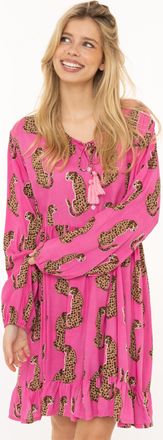 Zwillingsherz Sweatkleid ZWILLINGSHERZ Loevely Leopard, Damen, Gr. L/XL, N-Gr, pink, Web, Obermaterial: 100% Viskose, Kleider Sweatkleid, Leopardenmotiv, mit Tassel