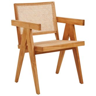 Beliani Silla De Comedor De Caoba Natural Madera Clara Rat&aacute;n Respaldo Westbrook