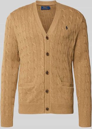 Polo Ralph Lauren Strickjacke mit Knopfleiste in Camel Melange, Größe XXL
