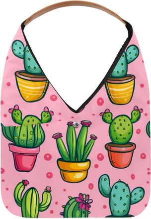 Generic Potted Cactus Reusable Lightweight Grocery Bags - Foldable Into Compact Pouch, Washable & Sturdy, Multipurpose for Shopping and Travel