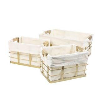 Happimess Callan Vintage Industrial Handmade Wire Metal Nesting Storage Baskets with Wood Handles and Fabric Liner in Gold at Nordstrom