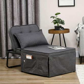 HOMCOM Folding Chair Bed Fabric Sleeper Chair Bed with Adjustable Backrest Pillow in Light Grey