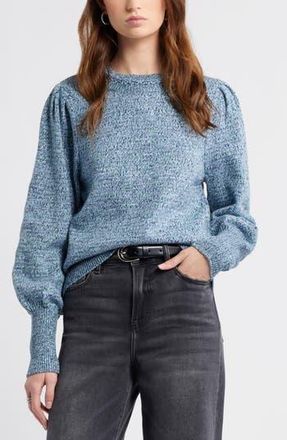 Treasure & Bond Marl Balloon Sleeve Crewneck Sweater in Blue Denim Heather at Nordstrom Rack, Size X-Large