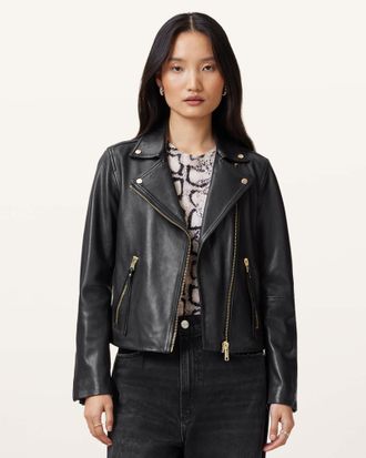 AllSaints Dalby Slim Fit Leather Biker Jacket