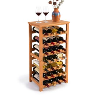 Relaxdays Relaxdays Estante Para Vino, 28 Botellas, Madera Nogal, 94x47x26 Cm, Para Vino Tinto Y Blanco, Color Natural