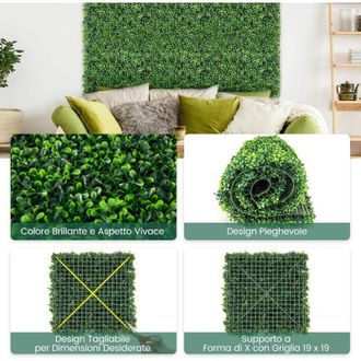 Giantex Costway Pianta Finta 50 x 50 cm 12 Pezzi, Pannelli da Parete in Erba Artificiale, Pannelli in pe, Recinzione di Privacy da Interno ed Esterno per