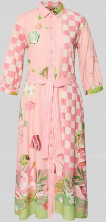 Smith & Soul Hemdblusenkleid mit Bindeg&uuml;rtel und 3/4-Arm in Pink, Gr&ouml;&szlig;e XXL